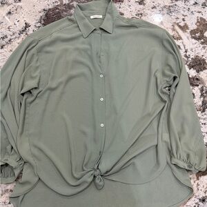 Max Studio Sage Green Textured Button-Up Blouse